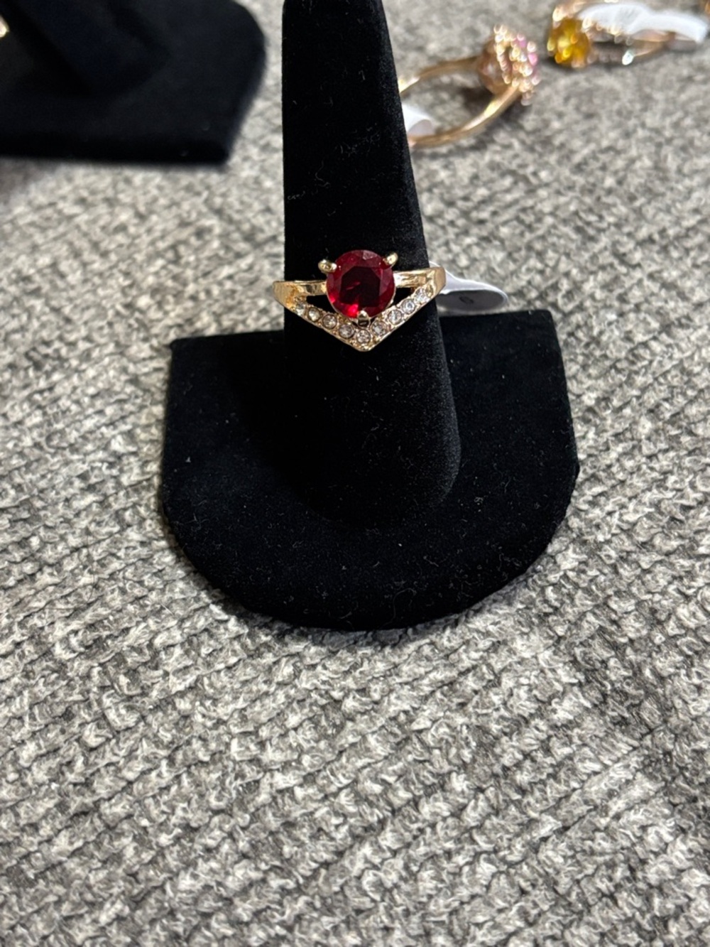 Gold-Tone Red Crystal Chevron Ring - Women's Fashion Jewelry size 9